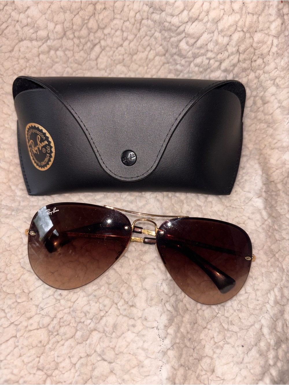 Ray-Ban RB3449 Aviator Sunglasses Gold Brown Gradient 59mm w/ Case